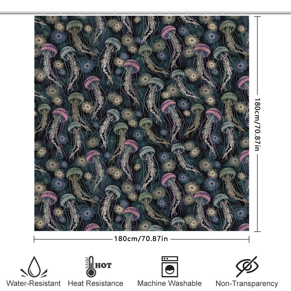 Jellyfish Shower Curtain Waterproof Bathroom Decor Dark Blue Ocean Theme 3D Printed Pattern Modern Home Decoration Size W72X84