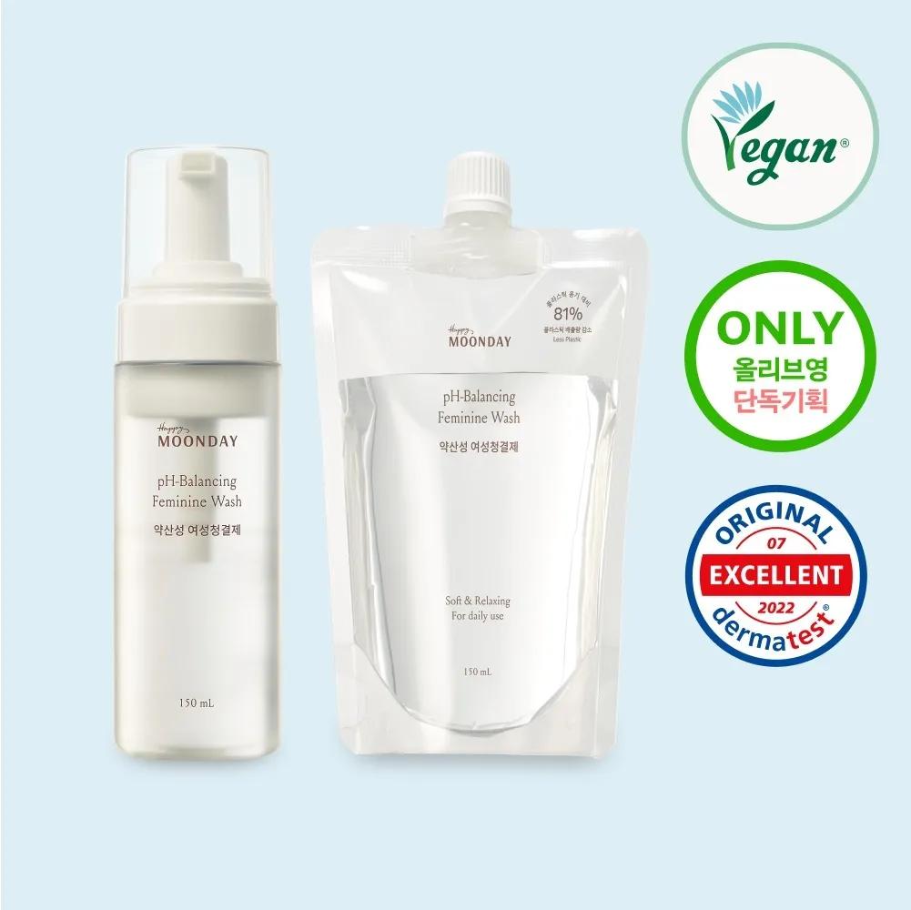 HappyMoonday pH-Balancing Feminine Wash 150ml Set (+Refill 150ml)