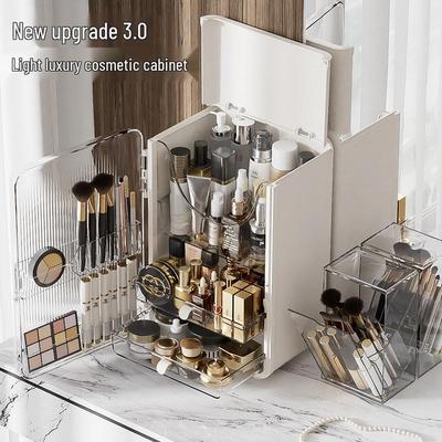 Elegant Large Capacity Skincare & Lipstick Storage Cabinet - Dustproof Desktop Organizer for Cosmetics