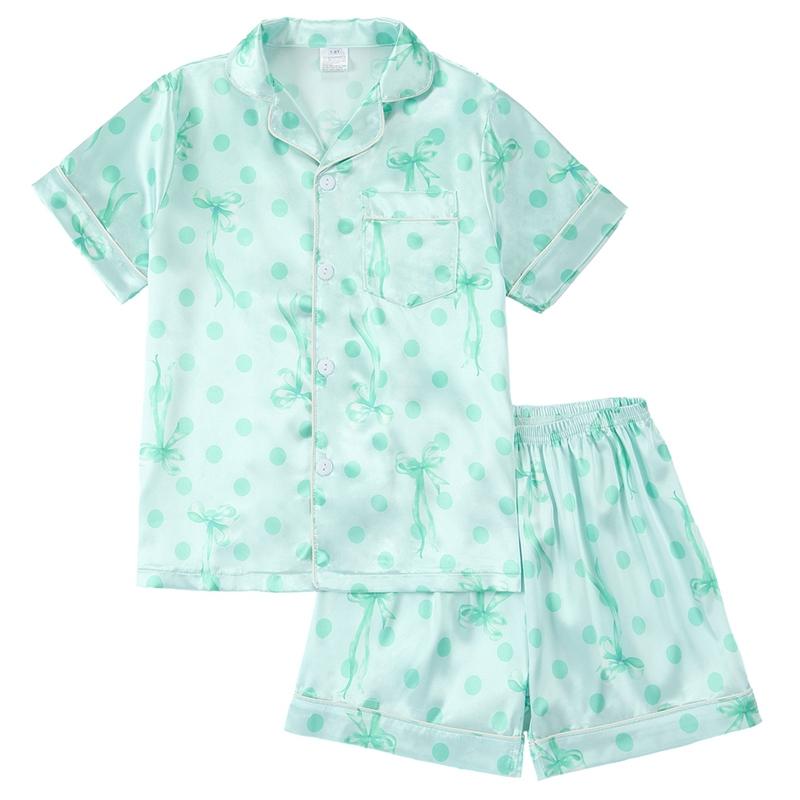 Zestaw piżamowy dla dzieci 4-14 lat z nadrukiem, top kardigan z krótkim rękawem i szorty