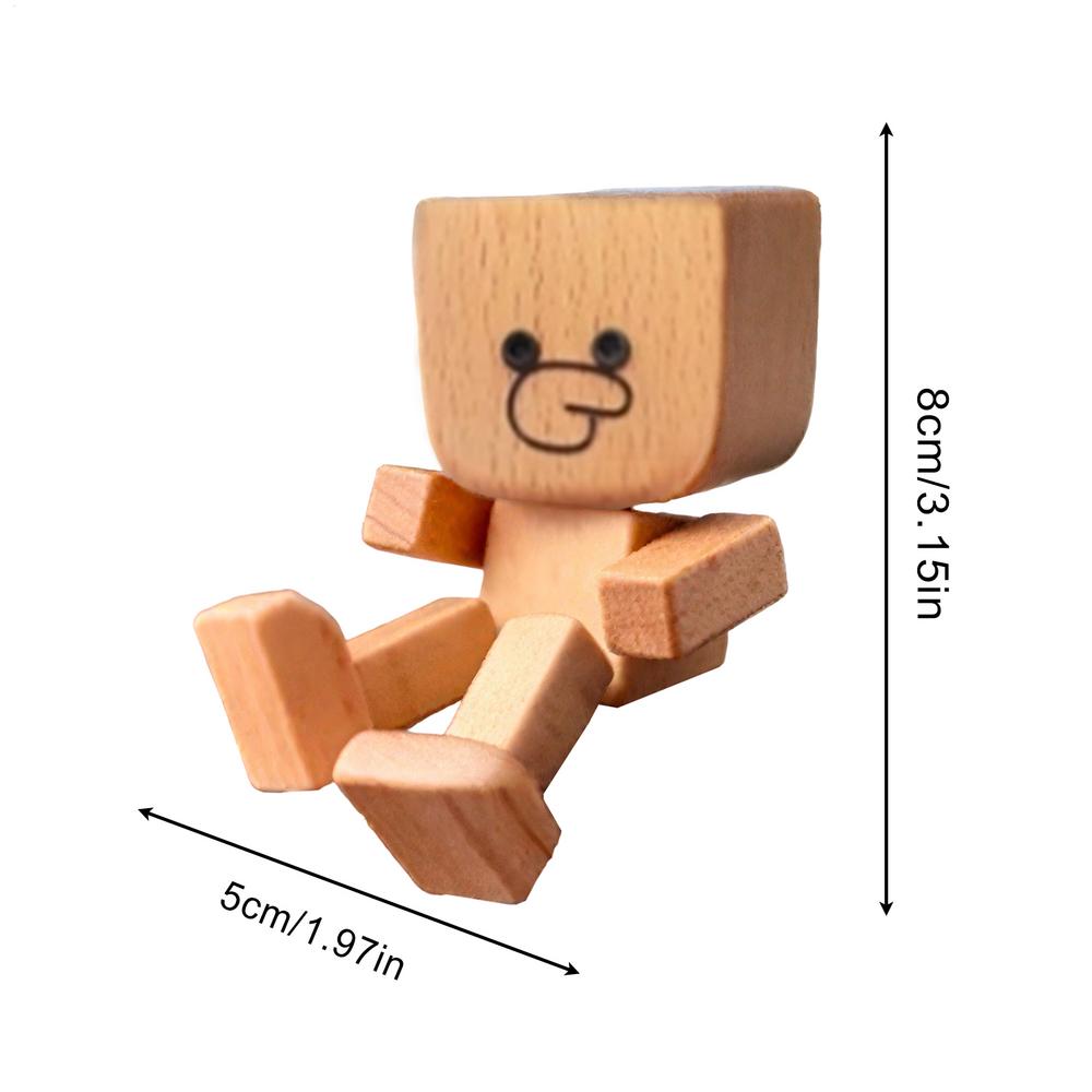 Shaking Wooden Man Figurine Handmade Shaking Doll Car Dashboard Decor Statue for Automotive Console Scooters Sedans Pickups