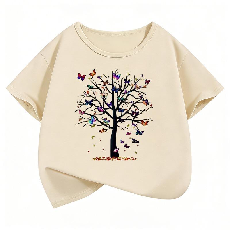2026 Kids Pure Cotton Round Neck Short-Sleeve Top Star Patterned Printed T-shirt Y2K Trendy Girls' Summer T-shirt Girls Clothing
