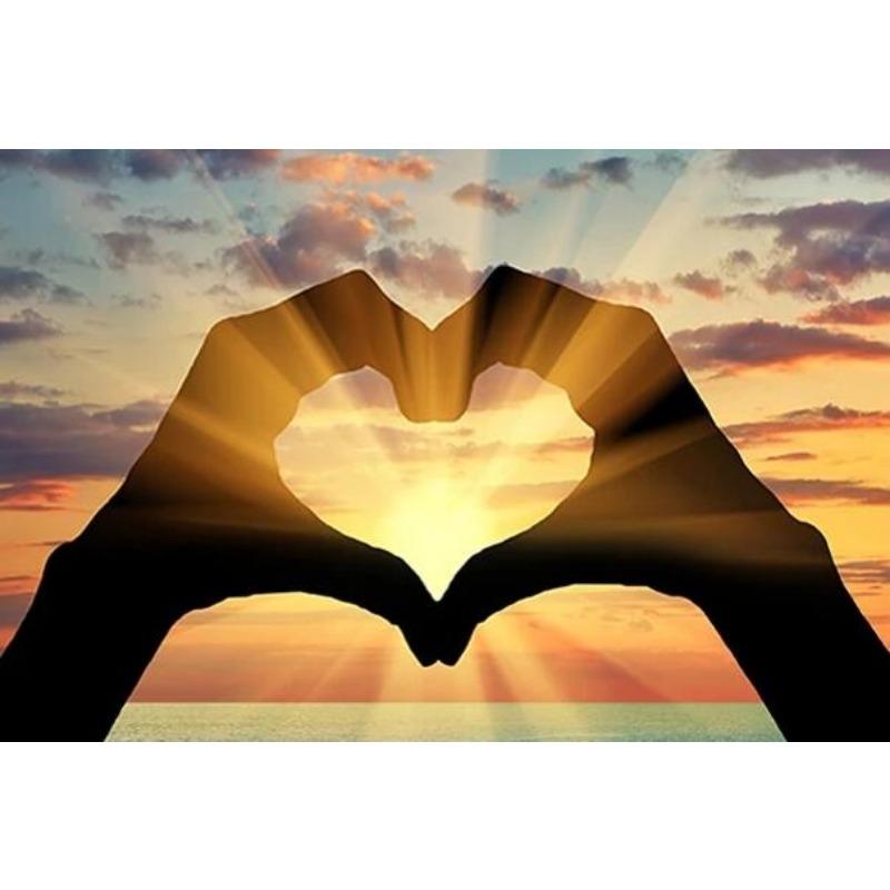 Adorable Heart Hand Sunset Landscape Oil Painting Poster Theme and Printing Mural Living Room Decoration