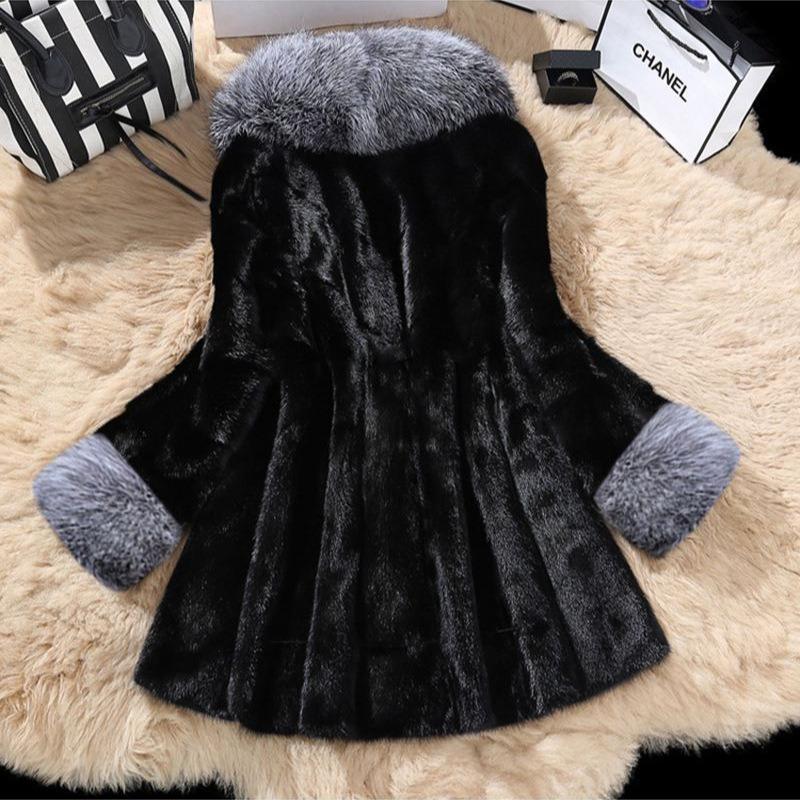 Autumn and winter new imitation fur women's jacket imitation fox fur collar imitation mink medium and long v-neck imitation mink hair