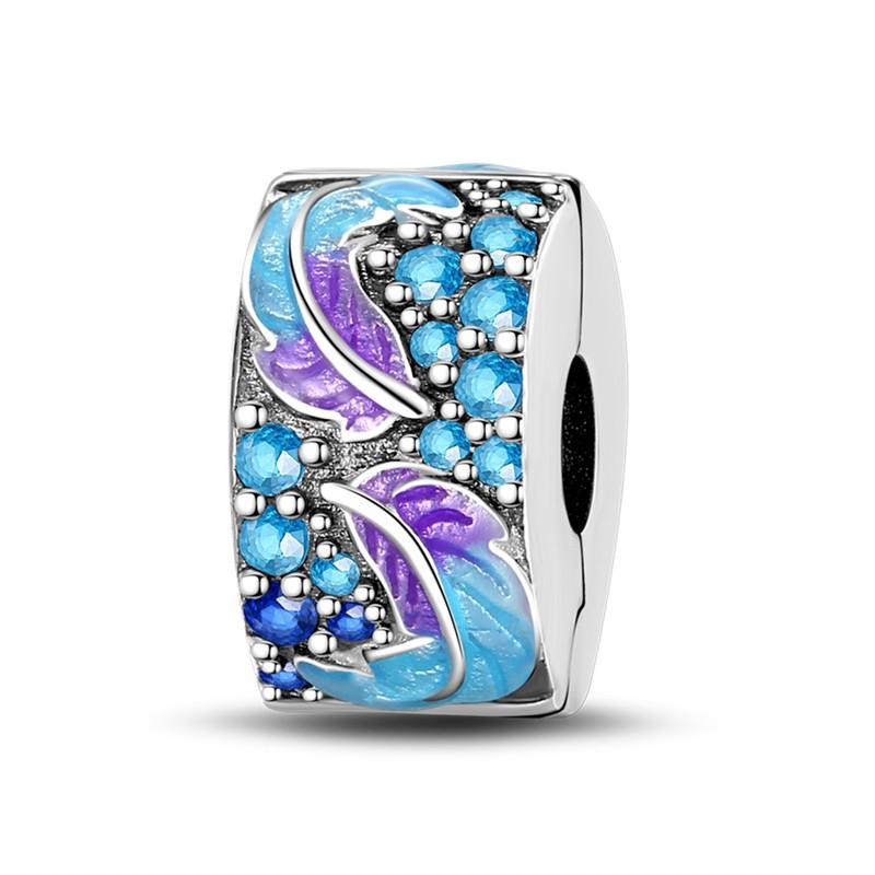 Sky Blue Color Decorative Charms Bead Elements Genuine Copper Butterflies Flower Moon Pendant Piece Suitable For Authentic Bracelet Style Jewelry