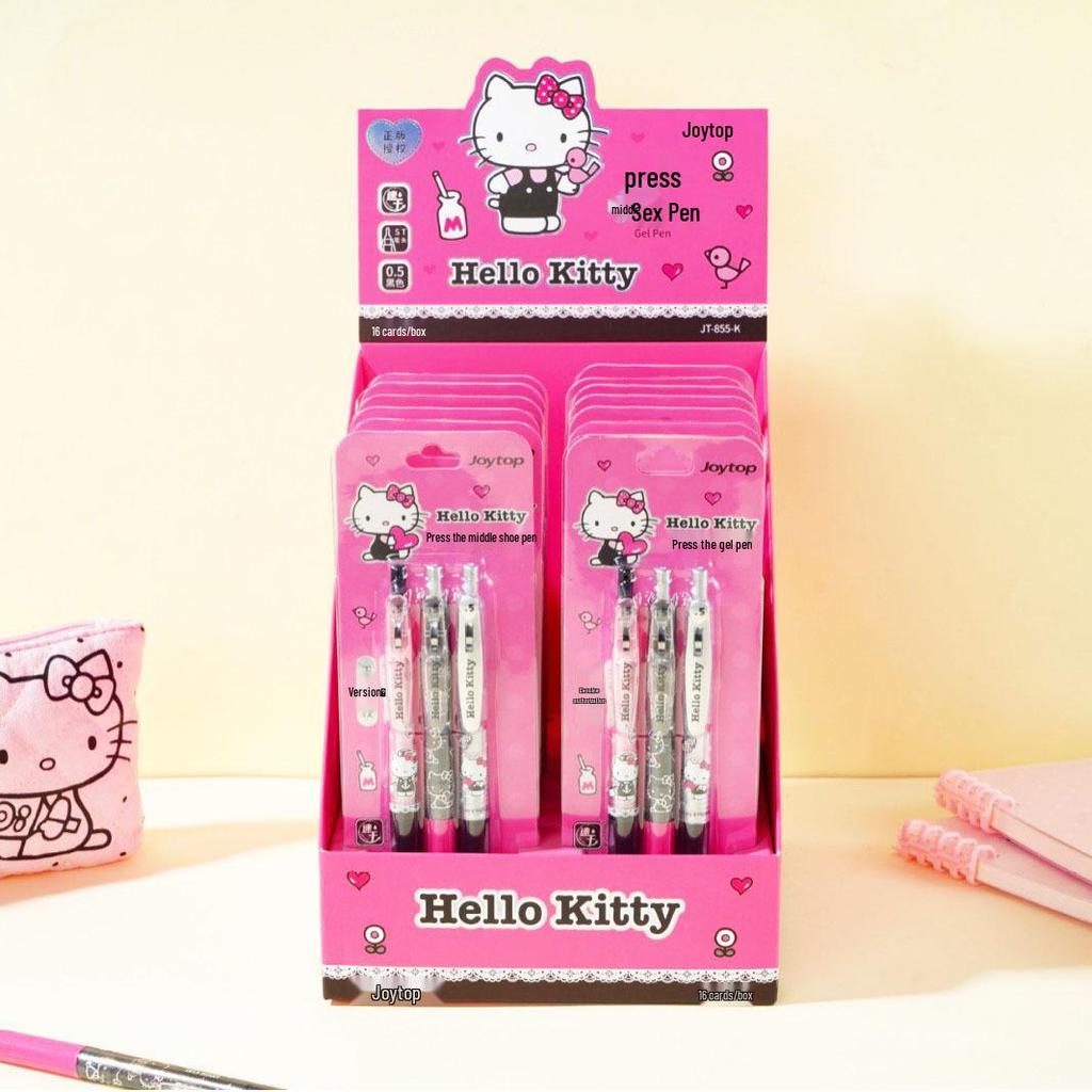 Genuine Hello Kitty 0.5mm Black Ink Clickable Ballpoint Pen with High-Value Pen Clip - 3-Pack Writing Tools.