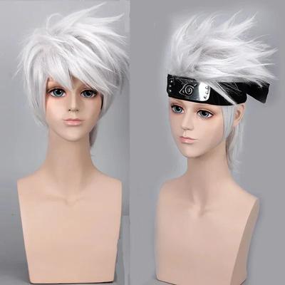 Anime Hatake Kakashi Krátké Syntetické Paruky Stříbrná Bílá Vrstvené Vlasy Odolné Proti Teplotě Cosplay Kostýmní Paruka