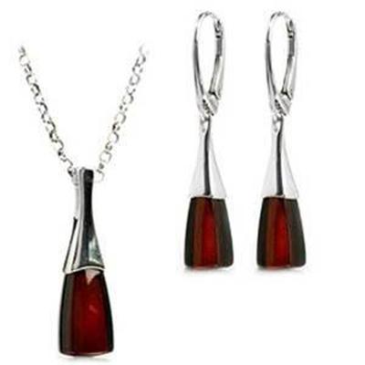 Cherry Amber Sterling Silver Earring Necklace Set with 46cm Chain