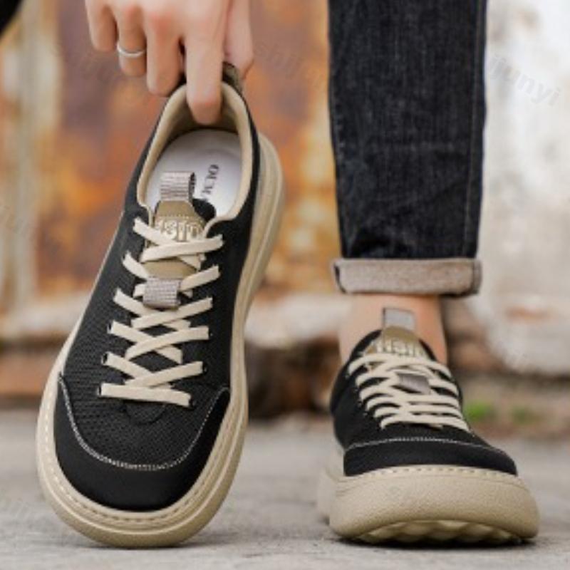 Fashion Men's Platform Low Help Shoes 2025 Autumn Mesh Breathable Comfortable Casual Shoes Fashion Lightweight Lace Up Non Slip Flats