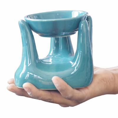 Ceramic Hand Type Oil Burner Diffuser for Home, Office, with 1 Tea Light Candle, Made by Porcelain New