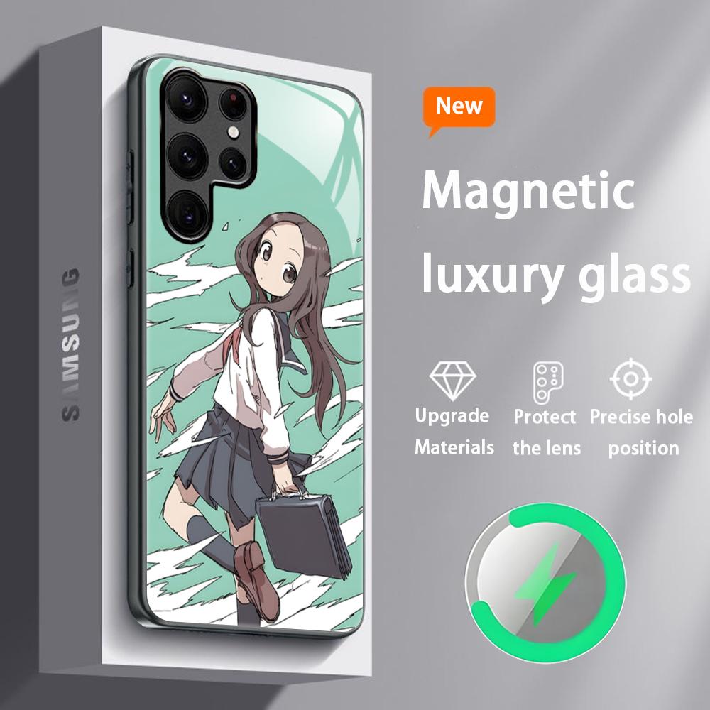 

Популярный аниме чехол Takagi для Samsung S25 S24 S23 S22 S21 S20 Plus Ultra Note20, стеклянный магнитный чехол Samsung S23