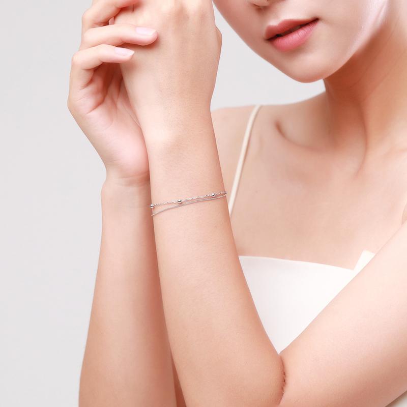 MODIAN Silver Double Layer Beads Link Chain 925 Sterling Silver Trendy Simple Female Bracelet For Women Wedding Jewelry