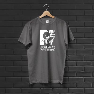 Anti Social Smoking Anime Girl Minimalist Japanese Heavyweight Cotton T-Shirt