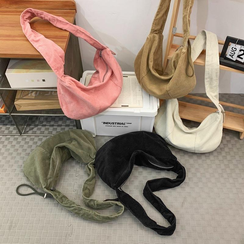 Corduroy Large Capacity Crossbody Bags for Women Vintage Hobos Shoulder Bag Ladies Solid Color Fashi Female Purses Handbags
