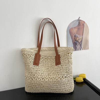 New Hollow Straw Bag Versatile Shoulder Bag Woven Bag Women's Casual Tote Beach Bag Simple Women's Bag