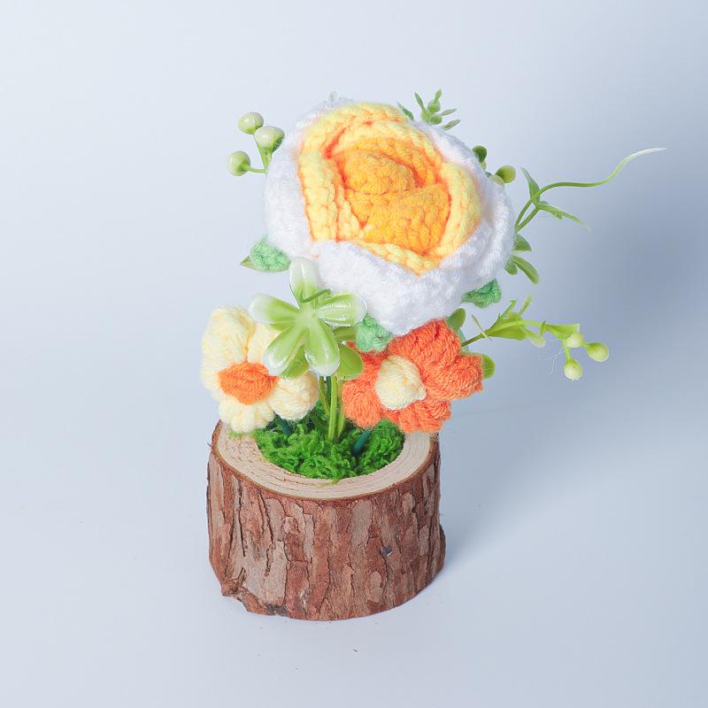 Finished Products, Hand-woven Potted Plants, Wool, Crocheted Sunflower Bouquets, Hand Gifts, Home Ornaments, Knitted Simulated Flowers