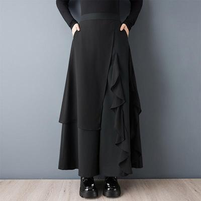 Black Plus Size Vintage High Waist Casual Loose Spring Summer Autumn Wide Leg Skirt Pants Women Trousers
