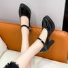 Women's High Heels Thick-soled Waterproof Platform Thick-heeled Leather Shoes Work Shoes