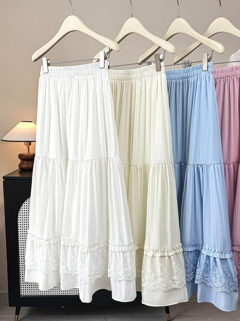 Spring/Summer 2026: Women's High-Waist Layered A-Line Ruffled Lace Skirt