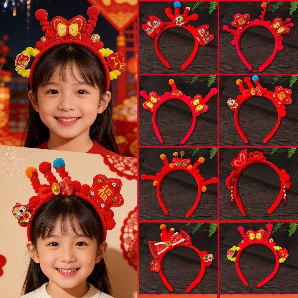 Cute Horse New Year Hair Hoop Embroidered Bow Headwear Ancient Style Hairband Golden Lock Bow Hanfu Hair Accessories