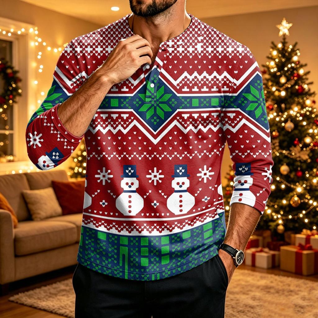 Men's Long Sleeve Shirt Christmas Print Holiday Casual Top
