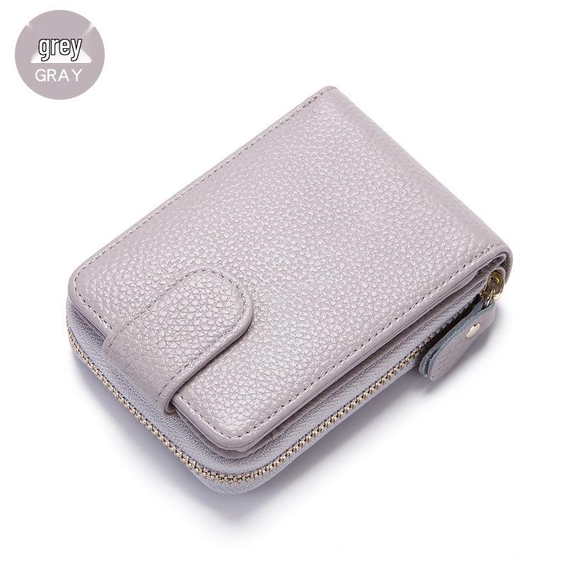 RFID Anti-Theft Cowhide Accordion Card & ID Holder with Zipper