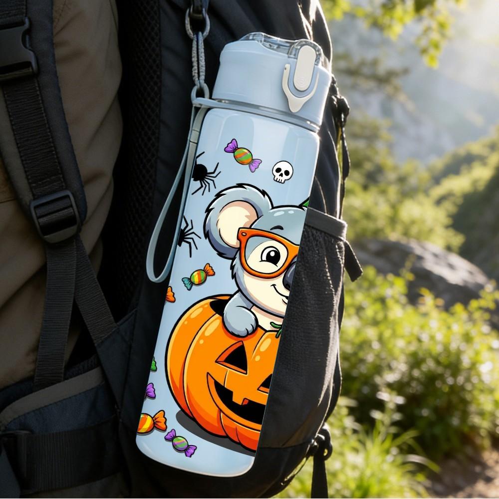 1PC Koala Pumpkin Halloween Combine 750ml Color Plastic Sports Water Bottle Leakproof Flip Straw Lid Suitable for Sports Office Home Use