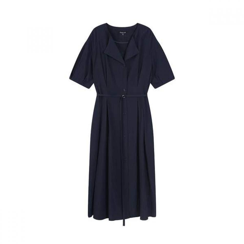 Lap Waist Pin Tuck Belted Long Dress As2wo464 DN (dark navy)/FF