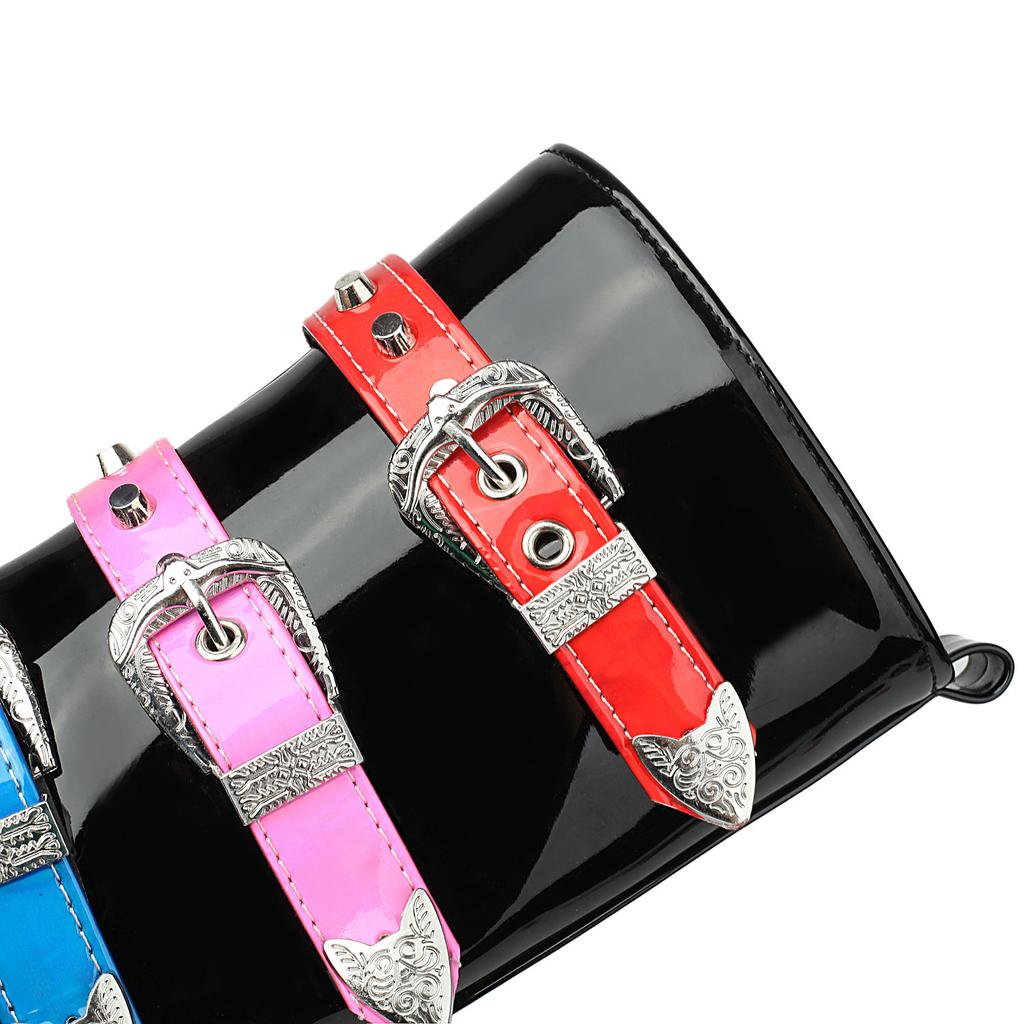 Módní kotníkové boty se špičatou špičkou Dámské boty Barevné přezky na opascích Dekor Pohodlné robustní podpatky Boty Boční zip 2024 Zima Nové