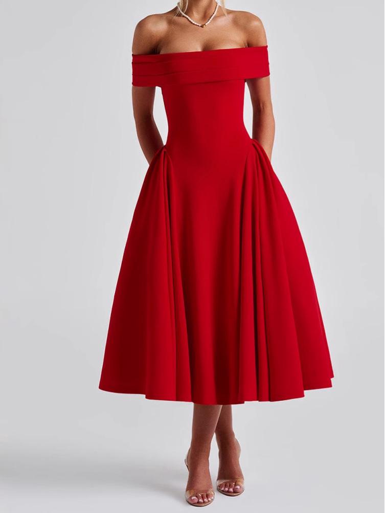 2025 Spring Fashion Solid Color Off-the-Shoulder Backless Bandeau Dress for Women