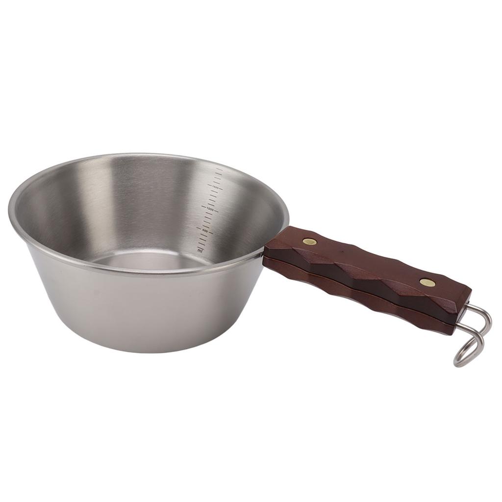 Sartén de Camping Acero Inoxidable 304 2000ML Mango de Madera Seguro Portátil para Senderismo al Aire Libre Picnic