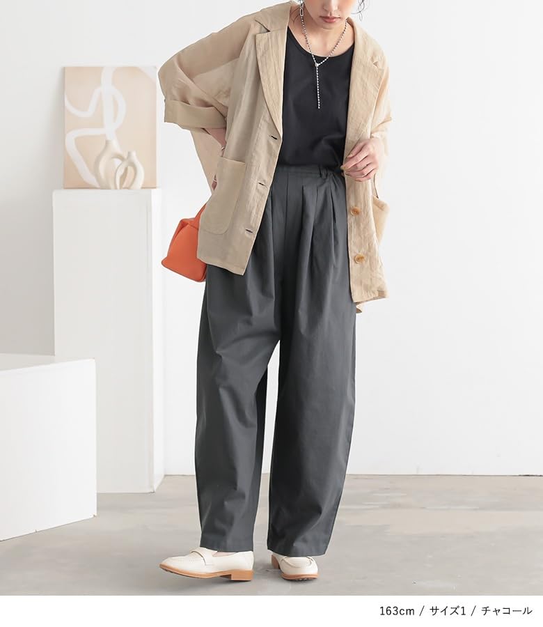 Oshare Walker Blend Cooling Barrel Leg Elastic Loose Plus Long 12bn0ms n'OrLABEL [Cotton-Linen Pants] Women's Spring/Summer Bottoms, Moisture-Wicking,