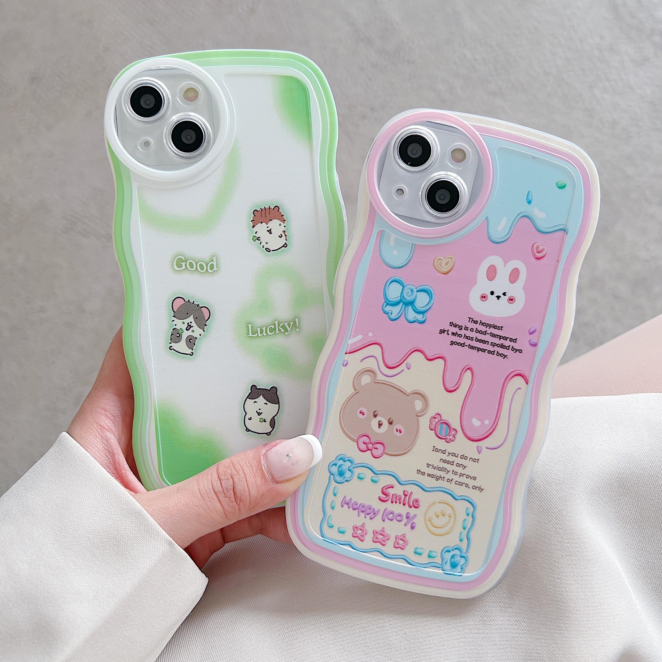 

Прозрачный силиконовый чехол с волнистым краем для Samsung A54 A24 A14 Xiaomi Redmi Note 12 11 10 iPhone 14 15 13 Funda TPU Cute Cartoon Bunny Bear Cover Infinix Hot 10 (X682)