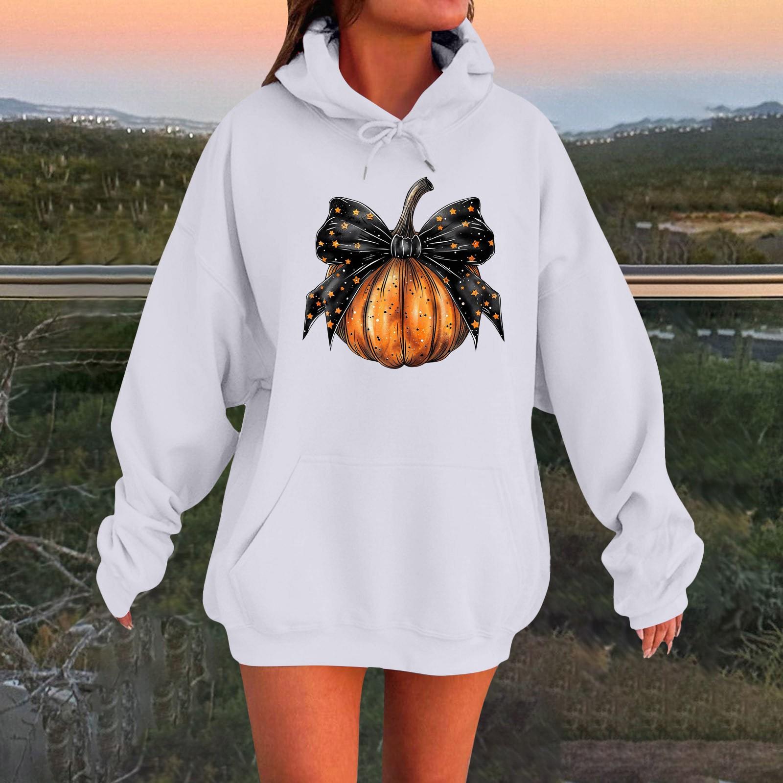 

Женский плюшевый свитшот с длинными рукавами оверсайз со спущенными плечами и капюшоном с принтом на Хэллоуин XL белый