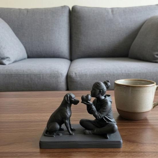 3D Printed Dog And Owner Sculpture Dog And Owner Statue Desktop Animal Figurine