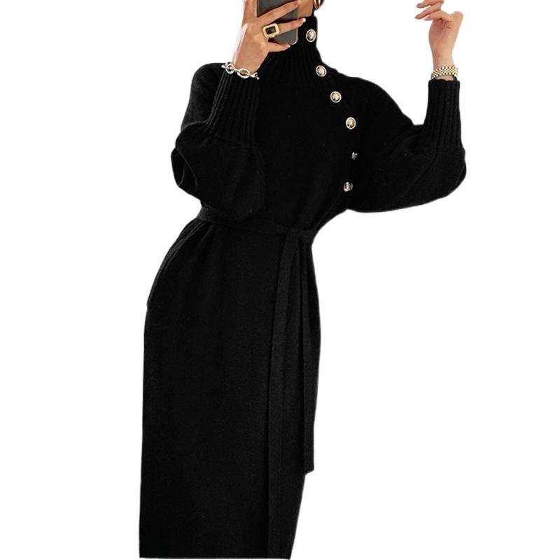 Mid-Length French Sweater Dress - Elegant Autumn/Winter Knit