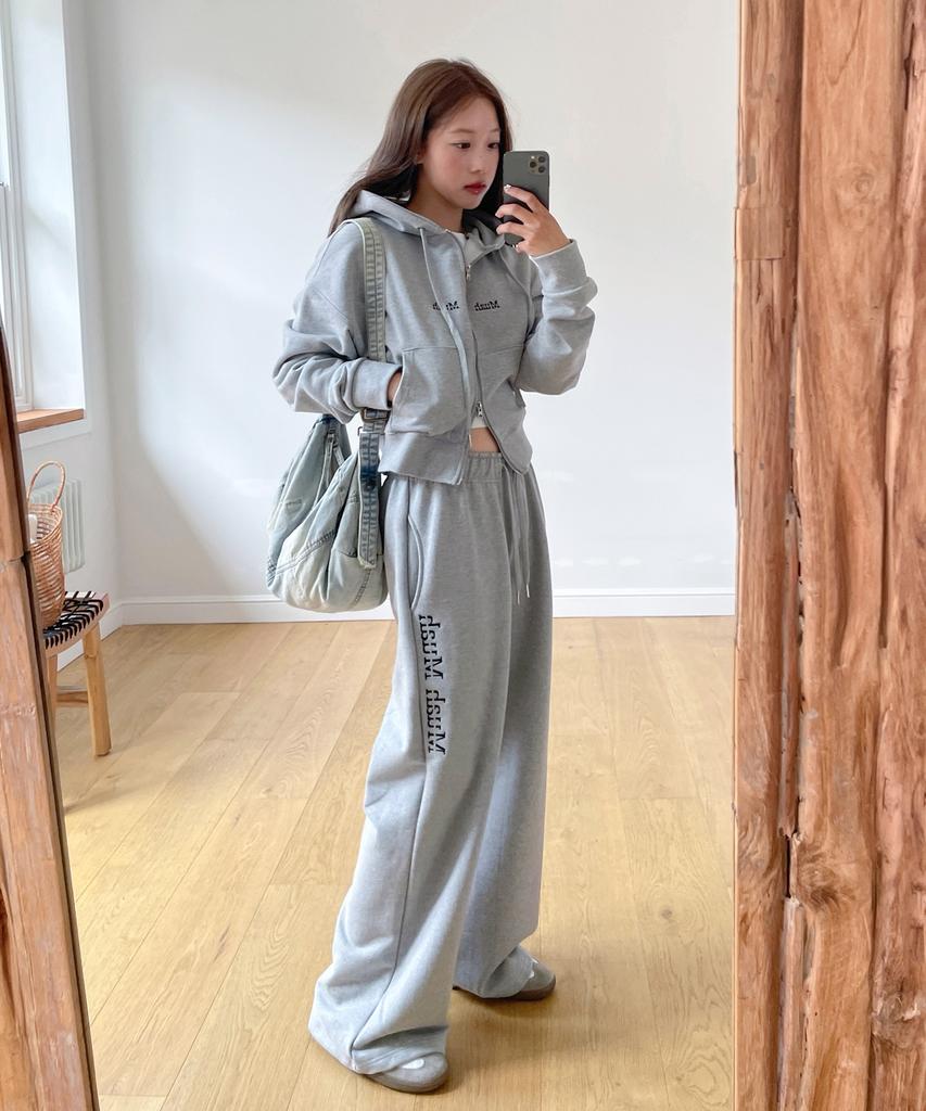 Muahmuah [Set] Regular Fit Zip-Up Hoodie & Pants Set [9 Colors] (D Type)