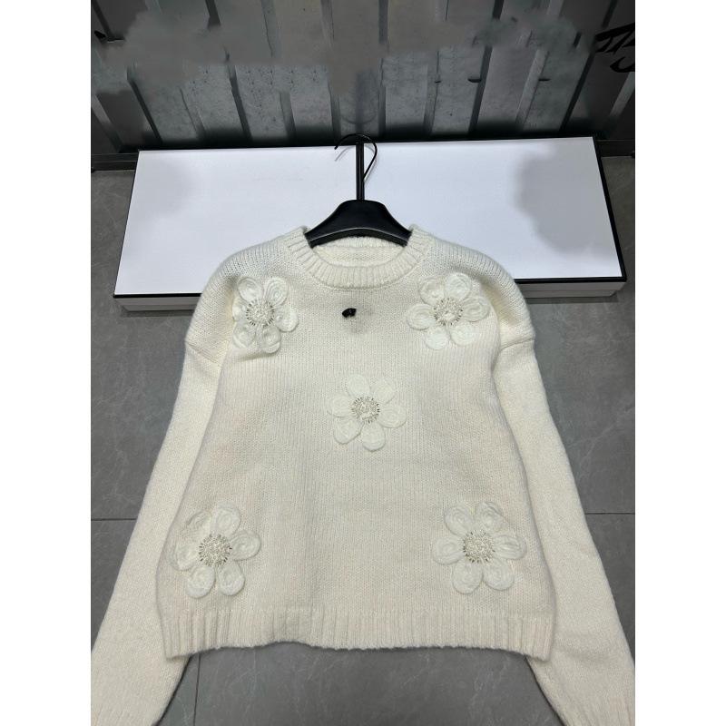 Xiangjia 2025 Floral Knit Round Neck Pullover - Autumn/Winter Loose Long Sleeve Top