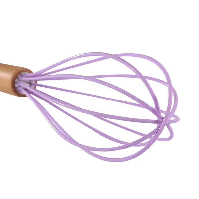 Silicone Manual Egg Beater Wooden Handle Egg Whisk Manual Egg Mixing Stirrer Kitchen Egg Tools Cream Blending Baking Gadgets