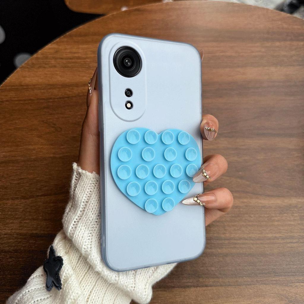 Heart Shape Suction Cup Phone Case for OPPO Reno8 T 5G Semi Transparent Matte Shockproof Soft TPU Cover