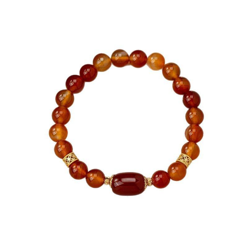 Geometric Red Agate Gold-Plated Chalcedony Bracelet Women Men Minimalist Modern Chinese Style Jewelry