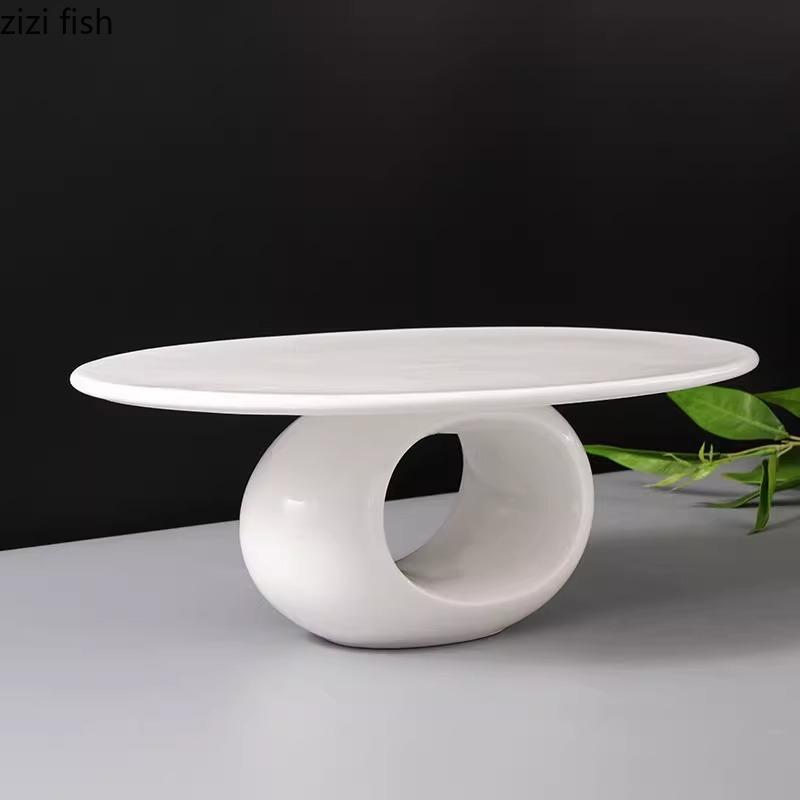 Farfurie Creativă Ceramică cu Picior Înalt, Farfurie Ovală Plată Alb Pur, Farfurie pentru Desert, Farfurii pentru Sushi, Veselă Specială