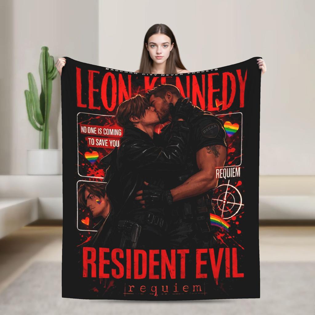 Resident Evil Leon Kennedy Plush Blanket Girls Boys  Flannel Throw Blanket For Living Room Soft Quality Bedspread Gift Idea