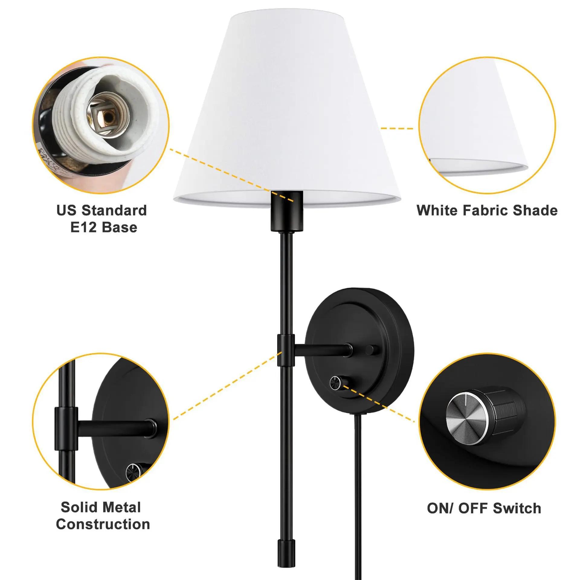 

Современный американский светодиодный настенный светильник для ванной комнаты, зеркала, спальни, коридора, лестницы, тканевый абажур, настенное бра, декор для комнаты, приспособления чёрный