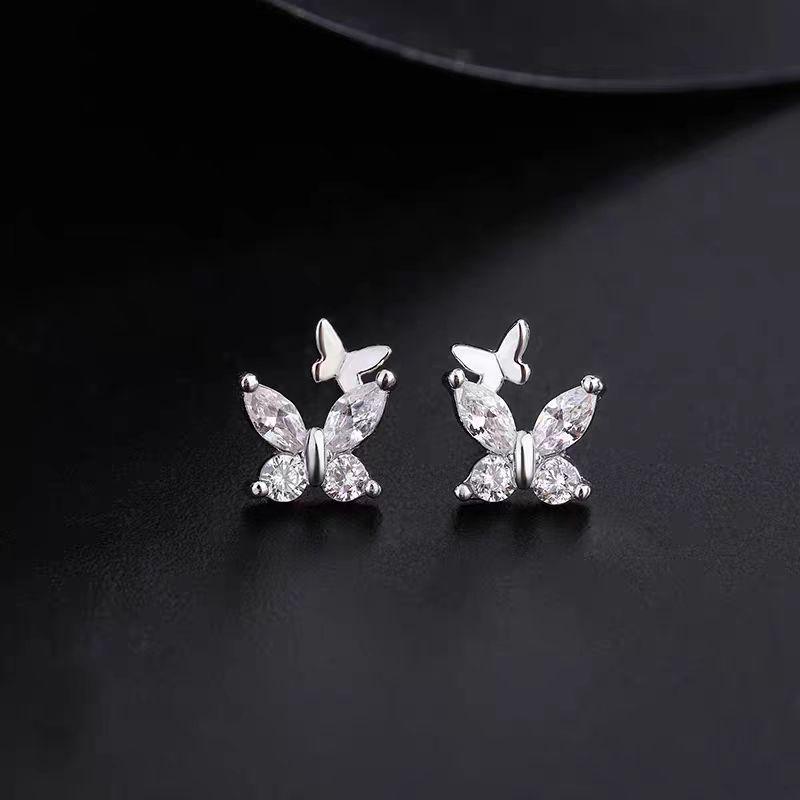 Французские серьги-гвоздики с двойной бабочкой из циркония, высококлассные, роскошные - Новинка 2025, нишевые, изысканные