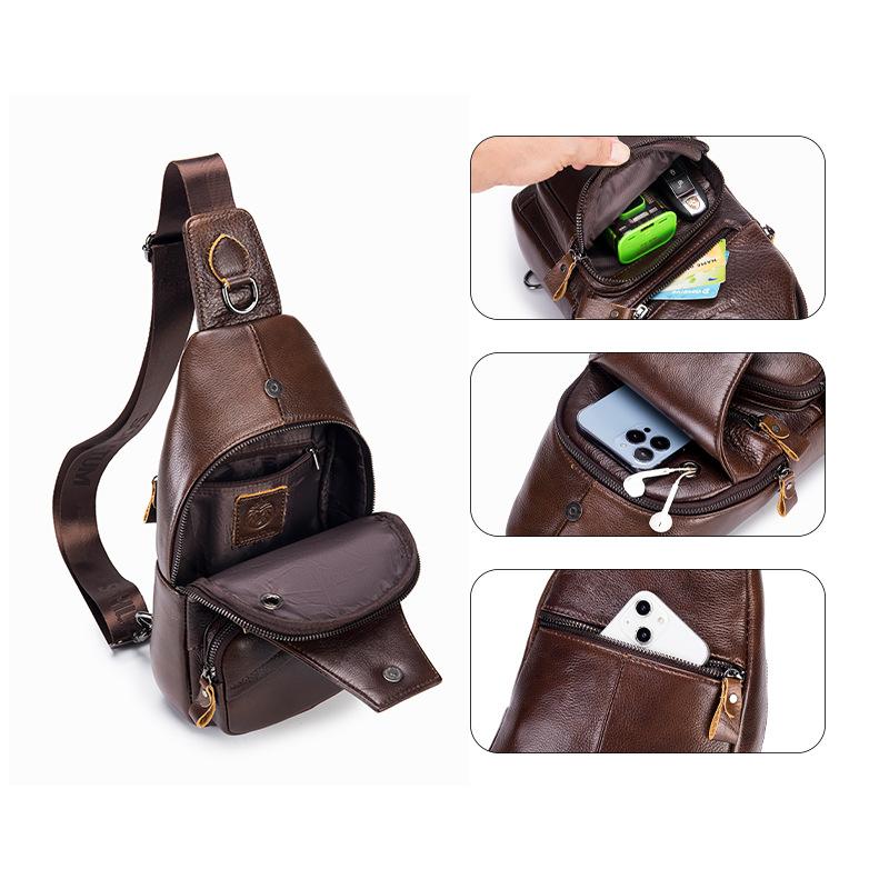 Genuine Leather Crossbody Bag for Men, Retro and High-end Style Men's Front Crossbody Bag