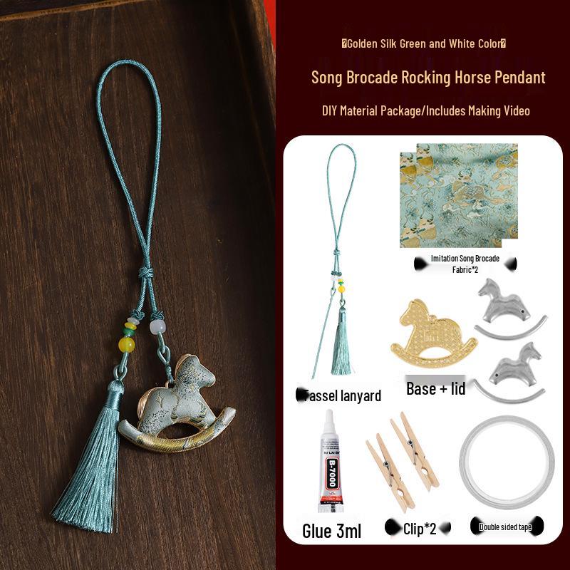 Brocade Rocking Horse Ornament Keychain DIY Material Pack for Handmade Pendant Gift