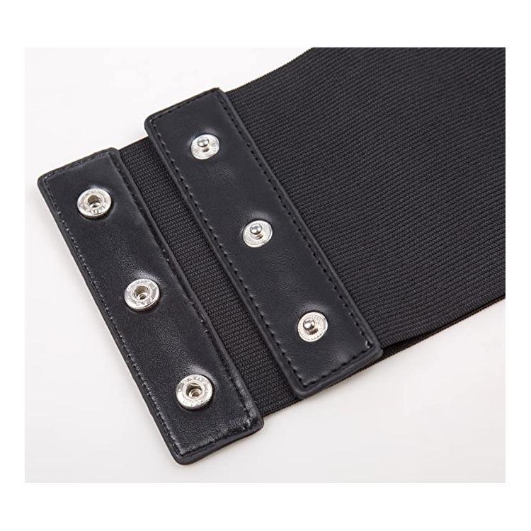Women's Elastic Waistband Wide Leather Belt, Black, Versatile Fashion Lace-up Dress Accessory