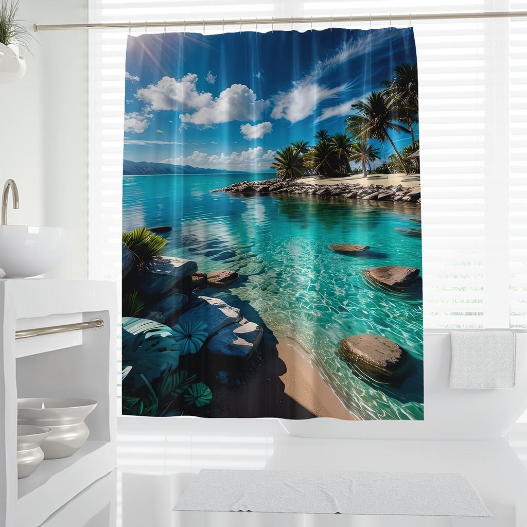 Elegant Tropical Beach Scene Waterproof Shower Curtain – Perfect for Bringing a Relaxing and Paradise-Inspired Atmosphere