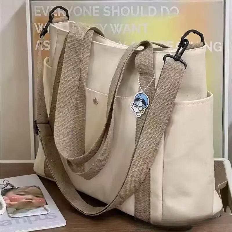 

Large Capacity Nyl Crossbody Bag Casual Solid Color Messenger Shoulder Bag with Removable Strap бежевый